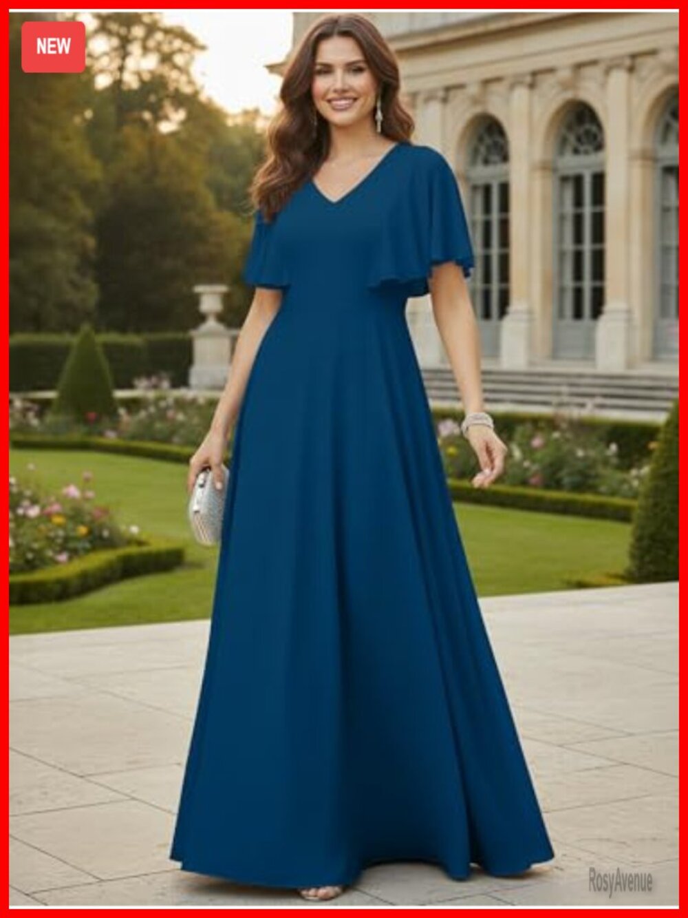 Plus Size Elegant Maxi Dress V-Neck Short Sleeve A-Line Floor Length Formal - Picture 2 of 7